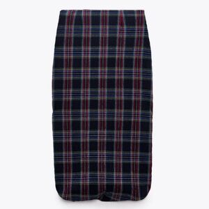 NWT - Zara - Blue and Red Plaid  Midi Pencil Skirt - Medium